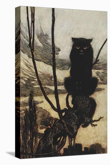 Illustration From Jorinda and Joringel Of a Black Cat-Arthur Rackham-Stretched Canvas