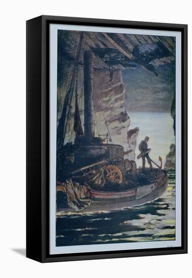 Illustration from "Les Travailleurs De La Mer" by Victor Hugo 1923-Achille Granchi-taylor-Framed Stretched Canvas