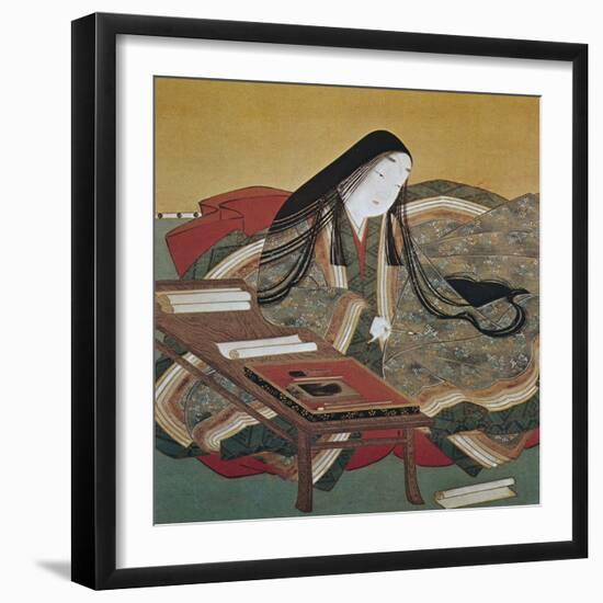 Illustration from 'The Tale of Genji' of Japanese Court Lady of the Heian Period-Tosa Mitsouki-Framed Art Print