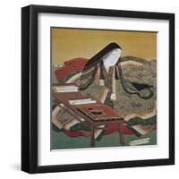 Illustration from 'The Tale of Genji' of Japanese Court Lady of the Heian Period-Tosa Mitsouki-Framed Art Print