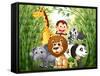 Illustration of a Bamboo Forest with Many Animals-interactimages-Framed Stretched Canvas