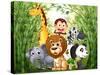 Illustration of a Bamboo Forest with Many Animals-interactimages-Stretched Canvas