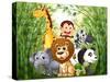 Illustration of a Bamboo Forest with Many Animals-interactimages-Stretched Canvas