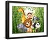 Illustration of a Bamboo Forest with Many Animals-interactimages-Framed Photographic Print