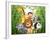 Illustration of a Bamboo Forest with Many Animals-interactimages-Framed Photographic Print