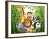 Illustration of a Bamboo Forest with Many Animals-interactimages-Framed Photographic Print