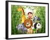 Illustration of a Bamboo Forest with Many Animals-interactimages-Framed Photographic Print