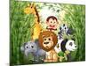 Illustration of a Bamboo Forest with Many Animals-interactimages-Mounted Photographic Print