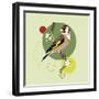 Illustration of a Bird on Blooming Branch with Geometric Shapes-Radiocat-Framed Art Print