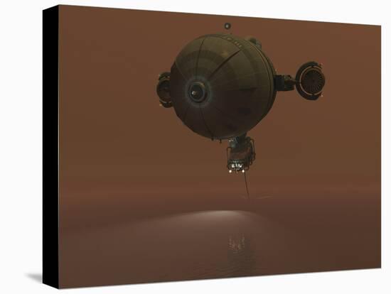 Illustration of a Blimp Towing a Sensor Through Liquid Ethane on Titan-Stocktrek Images-Stretched Canvas