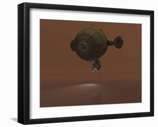 Illustration of a Blimp Towing a Sensor Through Liquid Ethane on Titan-Stocktrek Images-Framed Photographic Print