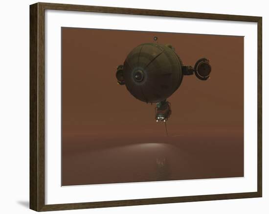 Illustration of a Blimp Towing a Sensor Through Liquid Ethane on Titan-Stocktrek Images-Framed Photographic Print