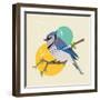 Illustration of a Blue Bird on Branch with Geometric Shapes-Radiocat-Framed Art Print