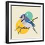 Illustration of a Blue Bird on Branch with Geometric Shapes-Radiocat-Framed Art Print