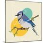 Illustration of a Blue Bird on Branch with Geometric Shapes-Radiocat-Mounted Art Print