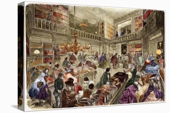 Illustration of a Bookstore in Paris-Stefano Bianchetti-Stretched Canvas