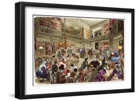 Illustration of a Bookstore in Paris-Stefano Bianchetti-Framed Premium Giclee Print