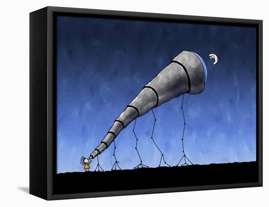 Illustration of a Child Looking at the Moon Through a Telescope-null-Framed Stretched Canvas