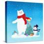 Illustration of a Christmas Tree Between Polar Bear and Snowman-null-Stretched Canvas