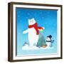 Illustration of a Christmas Tree Between Polar Bear and Snowman-null-Framed Giclee Print