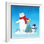Illustration of a Christmas Tree Between Polar Bear and Snowman-null-Framed Giclee Print