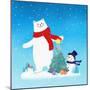 Illustration of a Christmas Tree Between Polar Bear and Snowman-null-Mounted Giclee Print