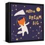 Illustration of a Cute Fox in Space, Catching Comet with a Butterfly Net-Maria Skrigan-Framed Stretched Canvas