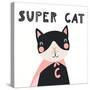 Illustration of a Cute Funny Cat in a Mask and Cape-Maria Skrigan-Stretched Canvas