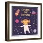 Illustration of a Cute Funny Monkey in Space-Maria Skrigan-Framed Art Print