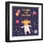 Illustration of a Cute Funny Monkey in Space-Maria Skrigan-Framed Art Print