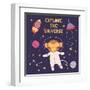 Illustration of a Cute Funny Monkey in Space-Maria Skrigan-Framed Art Print