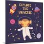 Illustration of a Cute Funny Monkey in Space-Maria Skrigan-Mounted Art Print