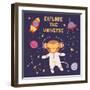 Illustration of a Cute Funny Monkey in Space-Maria Skrigan-Framed Art Print