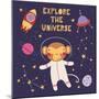 Illustration of a Cute Funny Monkey in Space-Maria Skrigan-Mounted Art Print