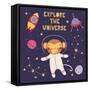Illustration of a Cute Funny Monkey in Space-Maria Skrigan-Framed Stretched Canvas