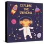 Illustration of a Cute Funny Monkey in Space-Maria Skrigan-Stretched Canvas