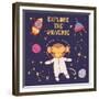 Illustration of a Cute Funny Monkey in Space-Maria Skrigan-Framed Premium Giclee Print