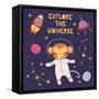 Illustration of a Cute Funny Monkey in Space-Maria Skrigan-Framed Stretched Canvas