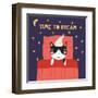 Illustration of a Cute Funny Sleeping Cat in a Nightcap-Maria Skrigan-Framed Art Print