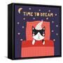 Illustration of a Cute Funny Sleeping Cat in a Nightcap-Maria Skrigan-Framed Stretched Canvas