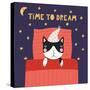 Illustration of a Cute Funny Sleeping Cat in a Nightcap-Maria Skrigan-Stretched Canvas