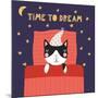 Illustration of a Cute Funny Sleeping Cat in a Nightcap-Maria Skrigan-Mounted Art Print