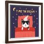 Illustration of a Cute Funny Sleeping Cat in a Nightcap-Maria Skrigan-Framed Art Print