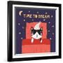 Illustration of a Cute Funny Sleeping Cat in a Nightcap-Maria Skrigan-Framed Art Print