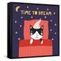 Illustration of a Cute Funny Sleeping Cat in a Nightcap-Maria Skrigan-Framed Stretched Canvas