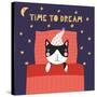 Illustration of a Cute Funny Sleeping Cat in a Nightcap-Maria Skrigan-Stretched Canvas