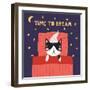 Illustration of a Cute Funny Sleeping Cat in a Nightcap-Maria Skrigan-Framed Art Print