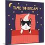 Illustration of a Cute Funny Sleeping Cat in a Nightcap-Maria Skrigan-Mounted Art Print
