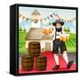 Illustration of a German Man at Oktoberfest-interactimages-Framed Stretched Canvas