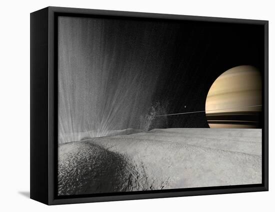 Illustration of a Geyser Erupting on the Surface of Enceladus-Stocktrek Images-Framed Stretched Canvas